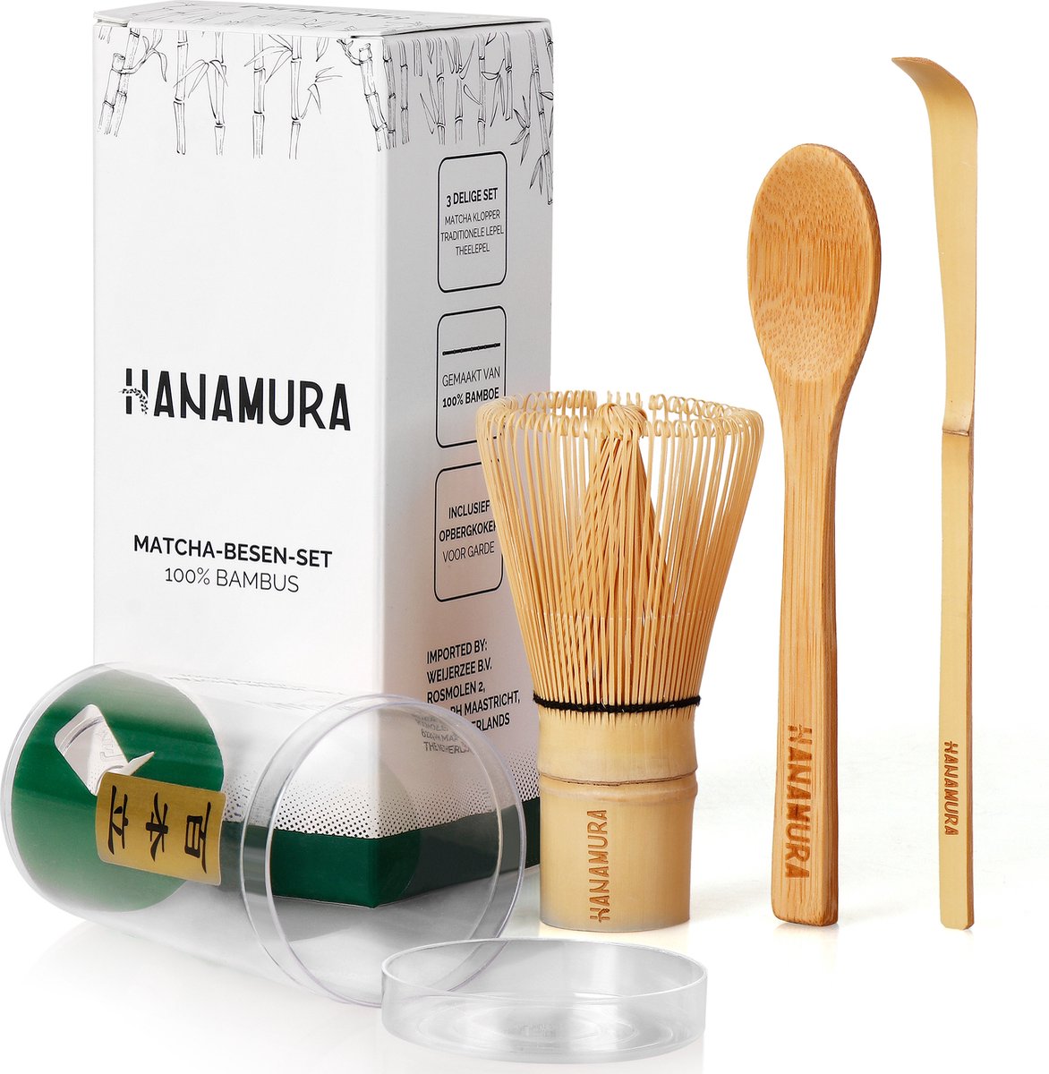 Hanamura Cuisine Matcha klopper – Matcha set 3-delig – Matcha starterkit van Bamboe – Inclusief opbergcase en matcha lepel