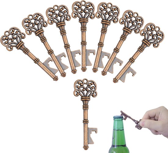 Foto: 50 stks rustiek bruiloft cadeau souvenir set met vintage sleutel flesopeners bonbondoos bedankt label frans lint antiek koper 