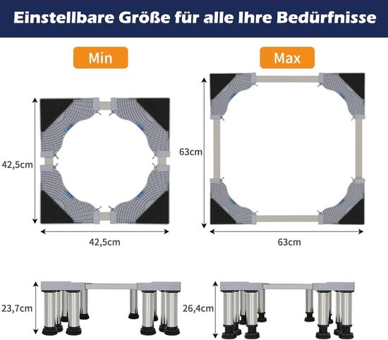 Wasophoogte® Wasmachine verhoger - opbouwmeubel - sokkel - 45 cm hoog - Zwart - Universeel