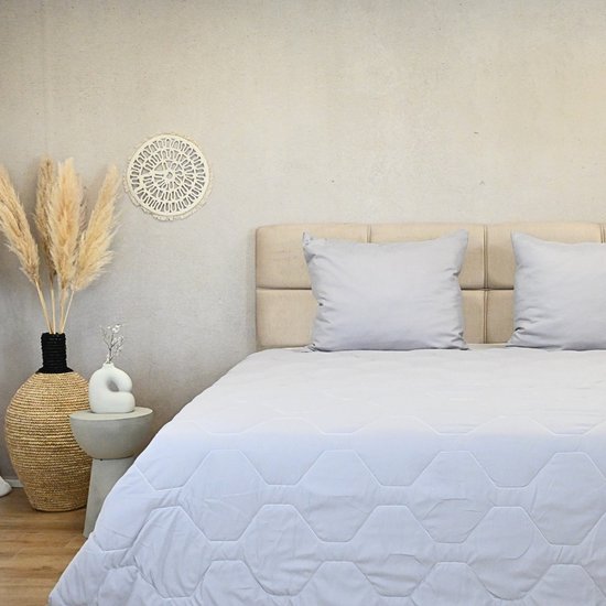 HappyBed Dekbed zonder overtrek 240x220 - Bedrukt dekbed zonder hoes - Hoesloos Dekbed met Print - Wasbaar - Lits Jumeaux - Grijs
