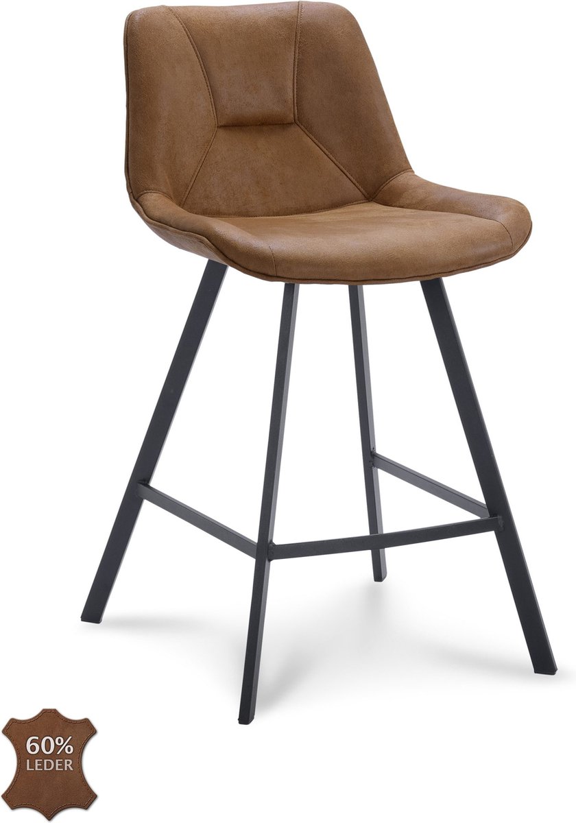 Icon Living - Barkruk Brooks Zithoogte 65 - Microleder Bull Camel - Poot Zwart