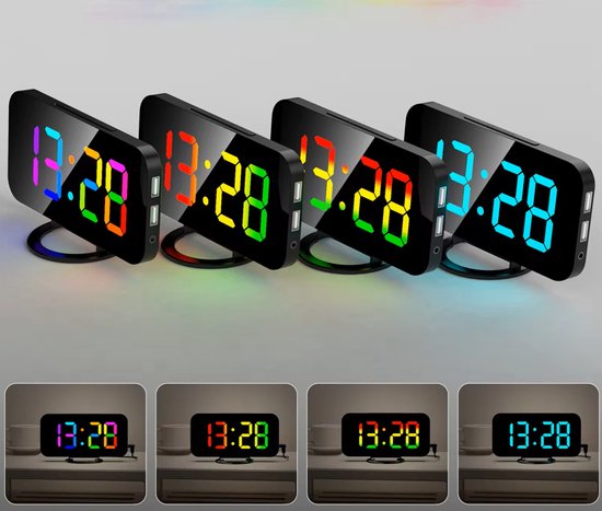 Ikello Digitale LED Wekker - Multi-kleuren wekker - Bureauklok - Spiegelwekker - Kinder wekker