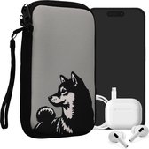 kwmobile hoesje voor smartphones L - 6,5" - hoes van Neopreen - Shiba hond design - zwart / wit / grijs - binnenmaat 16,5 x 8,9 cm