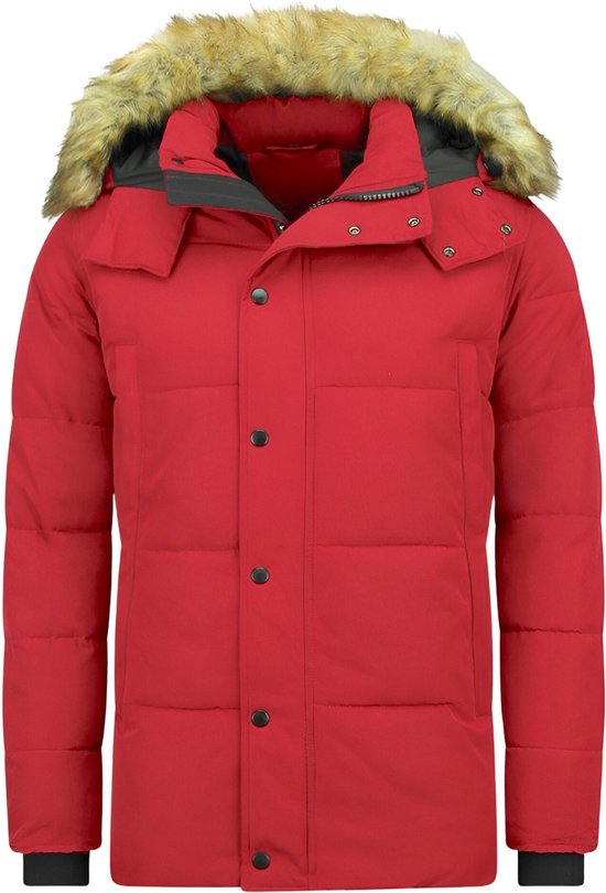 Veste d'hiver homme Enos - Avec col en fourrure - Veste d'hiver homme rouge Veste homme taille XL