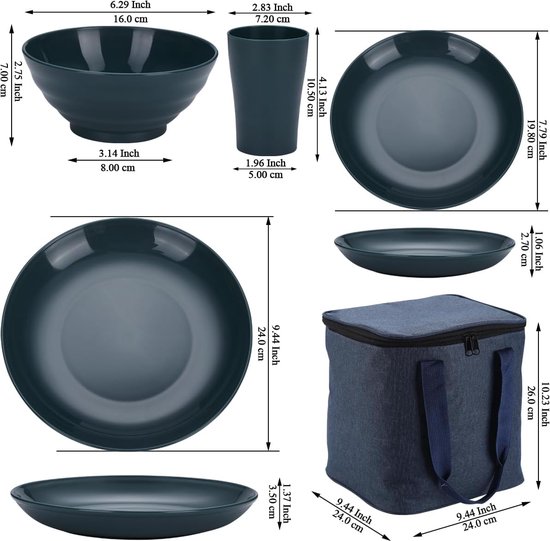 Kunststof servies 32-delig servies voor 8 personen, Herbruikbare Lichtgewicht Mokken, Kommen, Schotels voor Camping Picknicks en Dagelijks Gebruik, Vaatwasmachinebestendig van LUXJUMPER — afbeelding 3