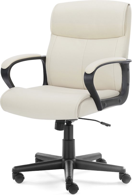 Directiebureaustoel - met gevoerde armleuningen - middelhoge rugleuning - lendensteun - verstelbare hoogte - kantelhoek, PU-leer, 360° draaibaar - wit