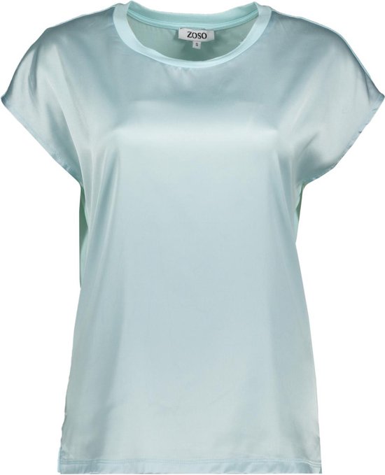 Zoso T-shirt Denise Satin Look T Shirt 242 0060 Aqua Dames Maat - XS