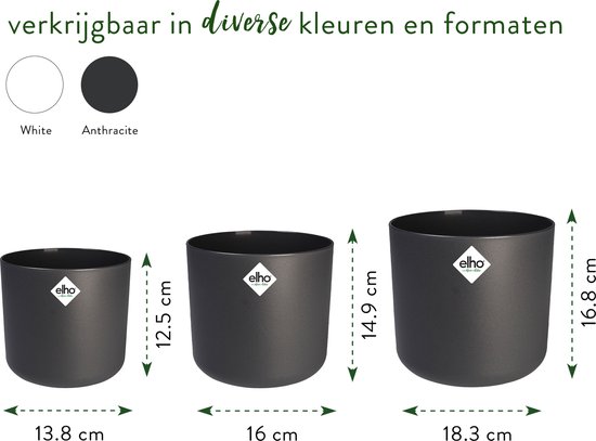 Elho B.for Soft Rond - Bloempotten voor Binnen - 100% Gerecycled Plastic - Set van 3 - Ø 14, 16, 18 cm - Antraciet