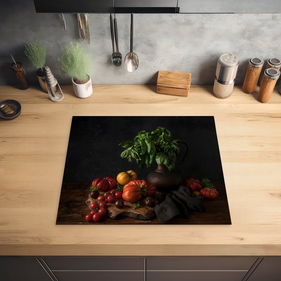 KitchenYeah© Tapis Protection Plaque Induction 60x52 Cm - Protège Cuisinière Antidérapant Deco Cuisine Avec Impression Photo Unique - Lait Chocolaté, Béton, Citrouille, Épices