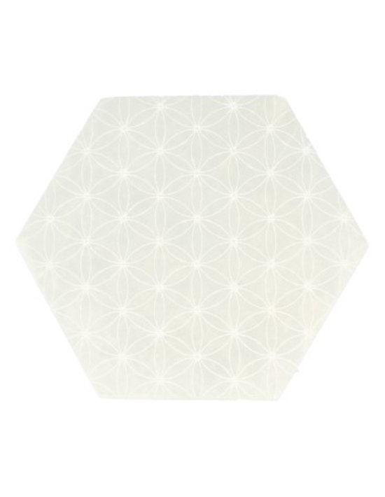 Pierre de chargement sélénite hexagone fleur de vie 9 cm modèle 1