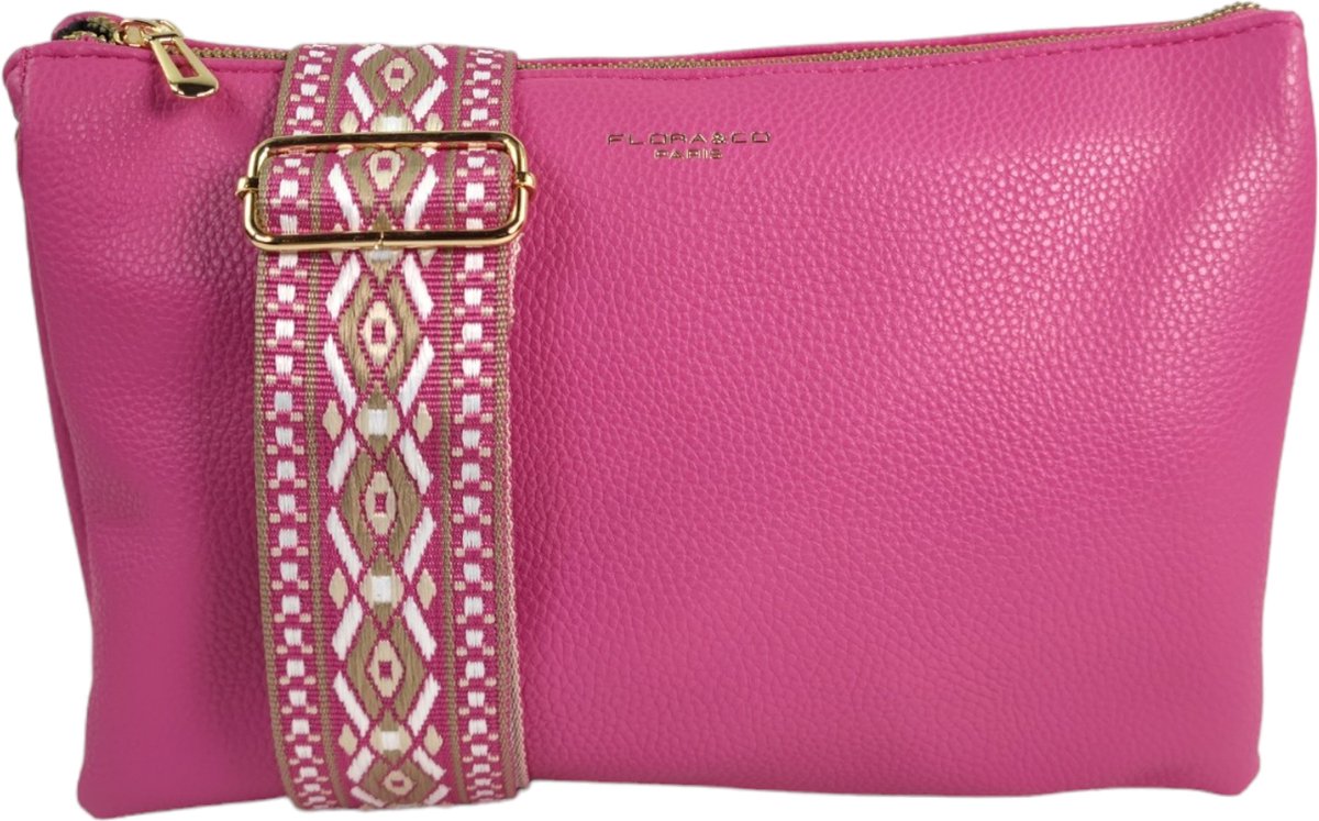 Flora & Co handtas - clutch - crossbodytas - fashion riem - fuchsia