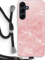 Case Company® - Hoesje met koord geschikt voor Samsung Galaxy A55 hoesje met Koord - Roze marmer - Telefoonhoesje met Zwart Koord - Bescherming aan alle Kanten en Over de Schermrand