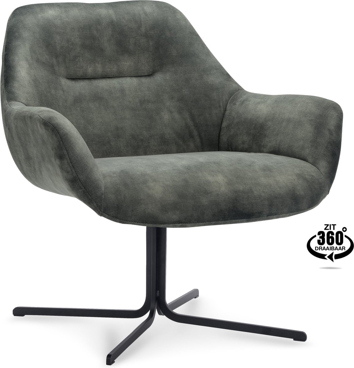 Icon Living - Fauteuil Alba - Draaivoet Zwart - Velours Adore Hunter