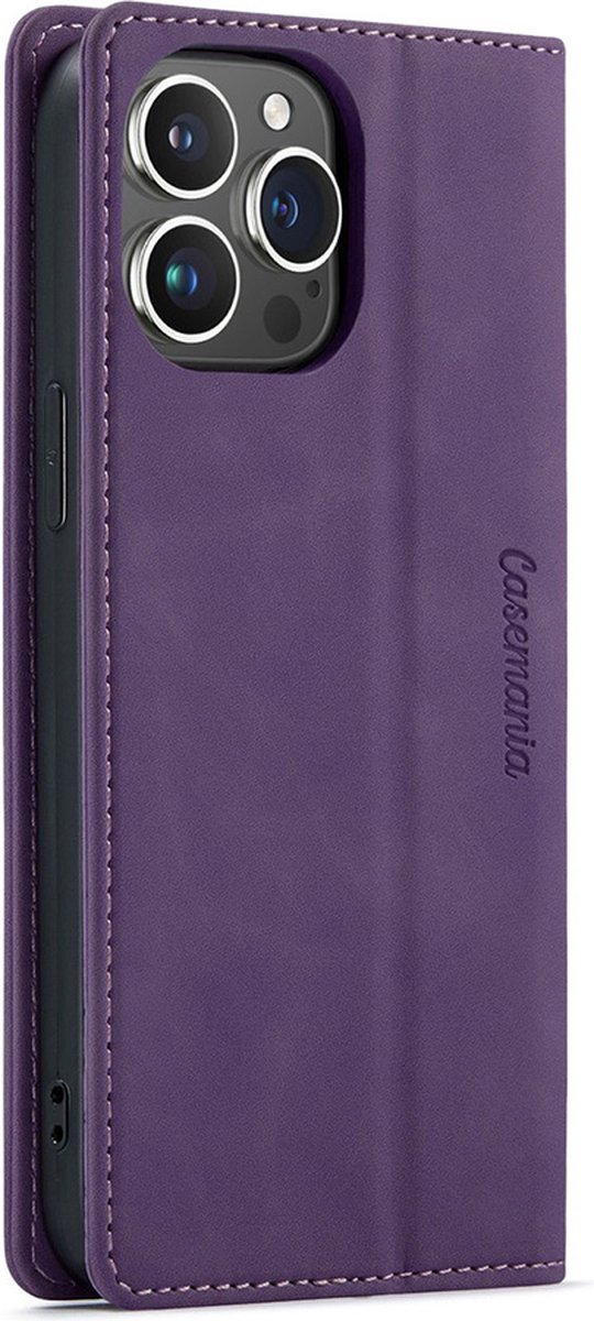 CaseMania Bookcase hoesje geschikt voor iPhone 15 Pro - Effen Paars - Kunstleer