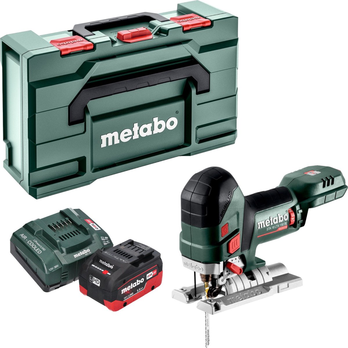 Metabo STA 18 LTX 150 BL accu-decoupeerzaag 18 V 150 mm borstelloos + 1x LiHD-accu 5,5 Ah + oplader + Metabox