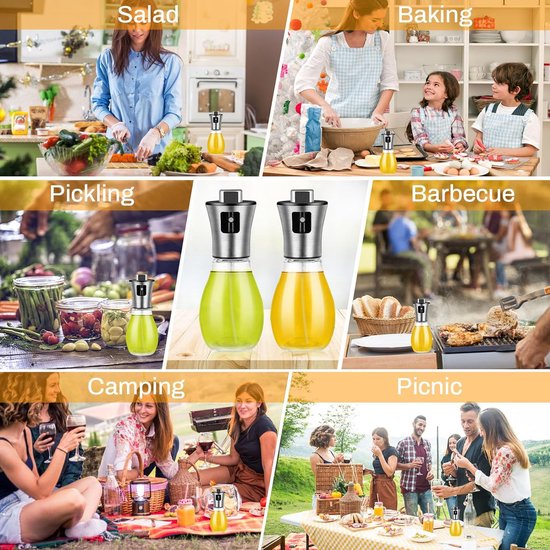 Honbuty Olijfoliesproeier om te koken, 200 ml glazen oliedispenser fles spray mister, hervulbare voedselkwaliteit olieazijn sproeier flessen voor keuken, heteluchtfriteuse, salade, bakken