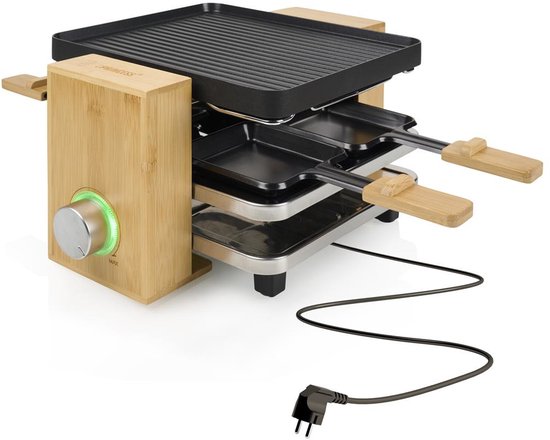 Princess Gourmetstel 162950 - Raclette Pure 4 personen - Grill & Bakplaat - Inclusief 4 pannetjes - Regelbare thermostaat - 800W - 2 meter snoer - Anti-aanbaklaag - Bamboe — afbeelding 5