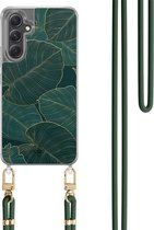 Étui avec cordon - Compatible avec Samsung A34 - Feuilles de Monstera - Cordon détachable - TPU/polycarbonate - Vert