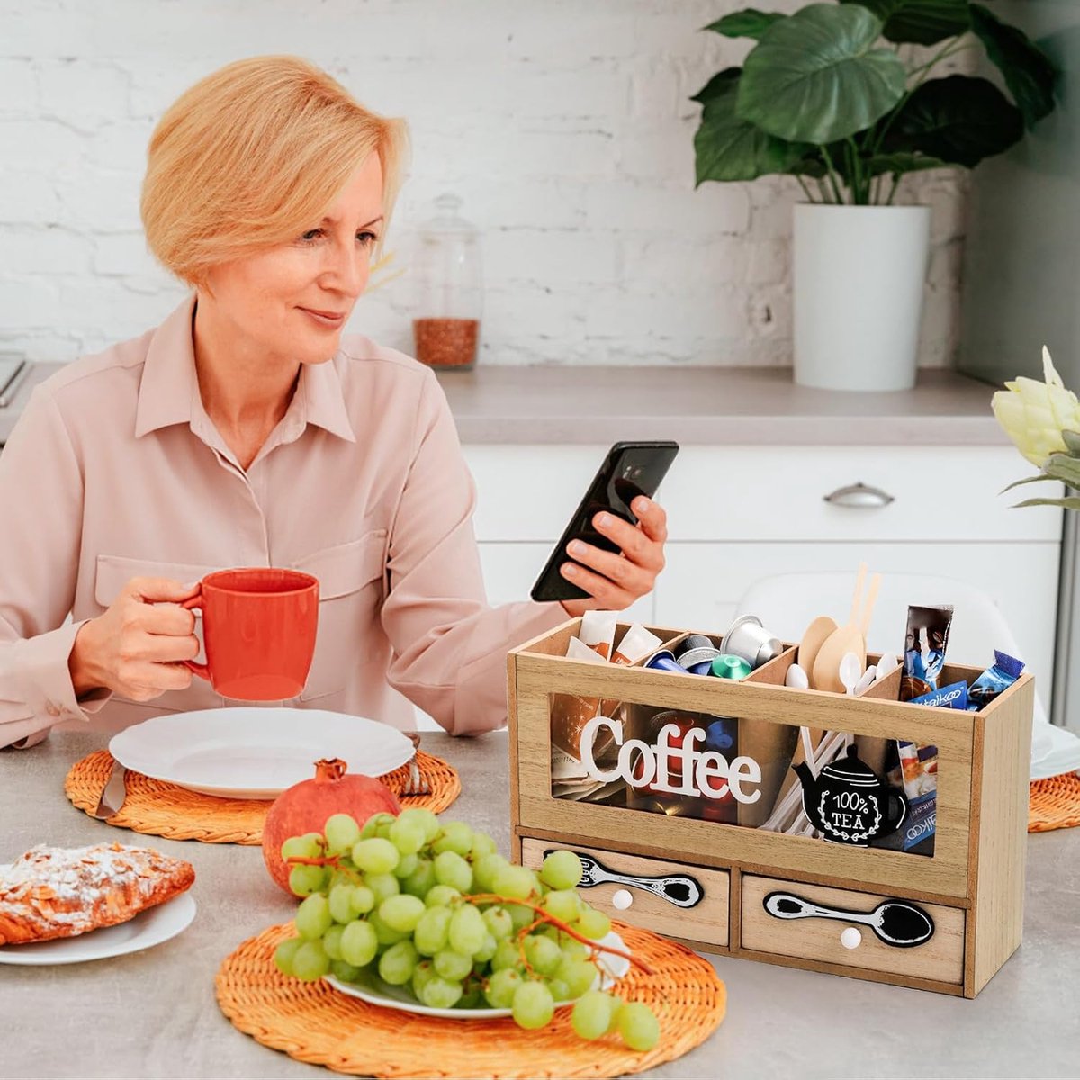 Acacia Coffee Station Organizer für Arbeits platte Holz Tee Büro halter Home Hol