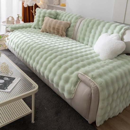 DREAMNINE Zachte decoratieve deken van imitatie konijnenbont voor bank, omkeerbaar, dik en warm fleece voor de winter, voor bed en stoel, 127 x 152,4
