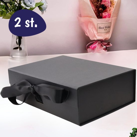 Coffret Cadeau - 2 Pièces - Zwart - Boîte Magnétique - Ruban Zwart - Coffret Cadeau avec Couvercle - Coffret Cadeau Vide
