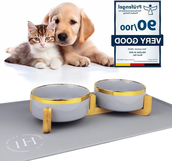 Verhoogde kattenbak, 3 kommen, dubbele voerbak voor katten, 15