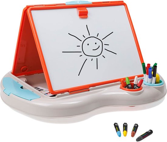 Jubilin Magneetbord voor kinderen, gebogen magneetwand, 120 x 60 cm, 12 krijtstiften, 1 reinigingsdoek, 6 krijthouders, 1 opbergdoos, magnetisch tekenbord voor jongens en meisjes (porseleinblauw
