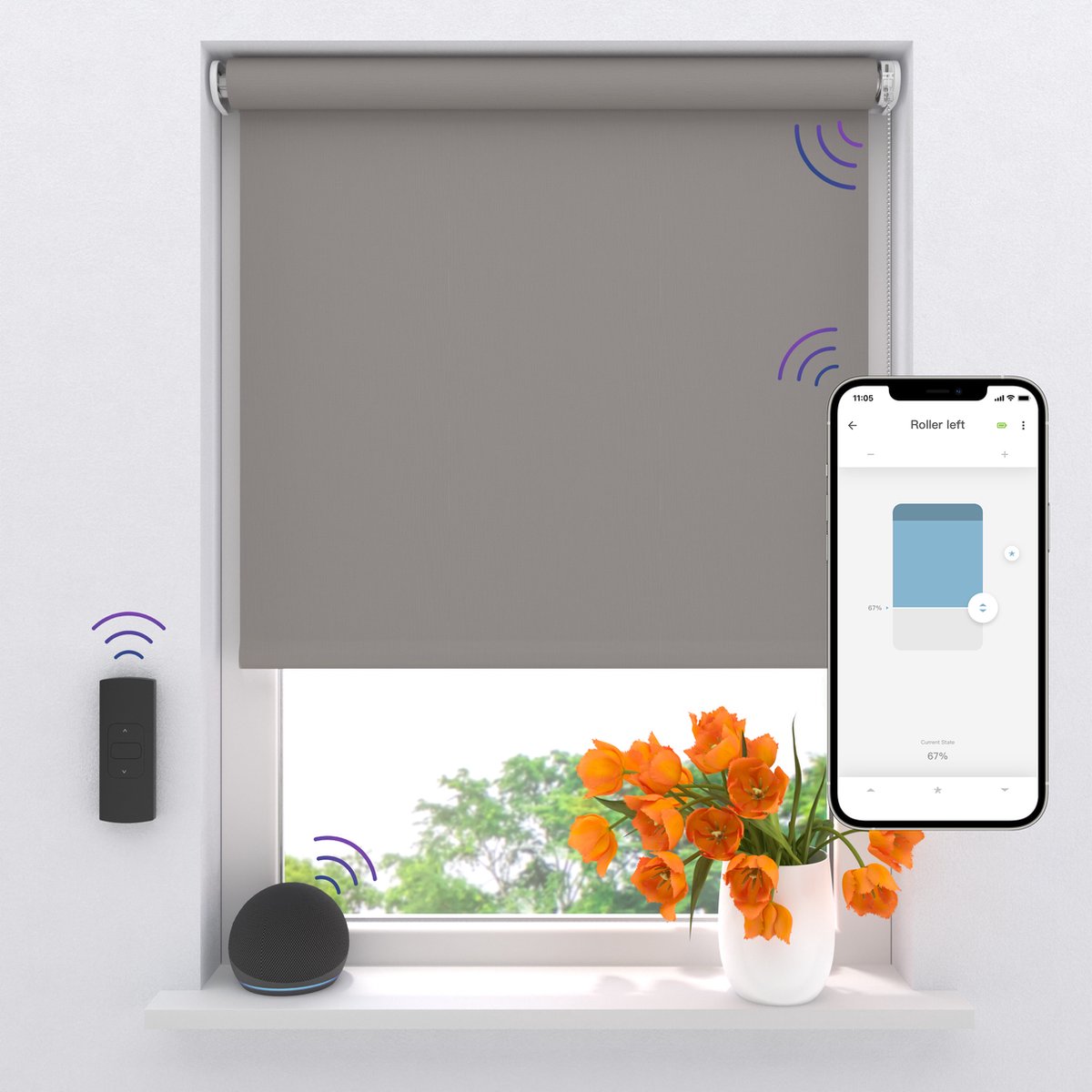 DTCH Elektrisch Rolgordijn Verduisterend - Easy Texture - Light Grey - 80 x 190 cm - Motionblinds CMD-02-P