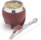Set gobelet et Bombilla Yerba Mate, comprenant une citrouille Yerba Mate en acier inoxydable, une Bombilla Mate Premium et une brosse de nettoyage (Bordeaux)
