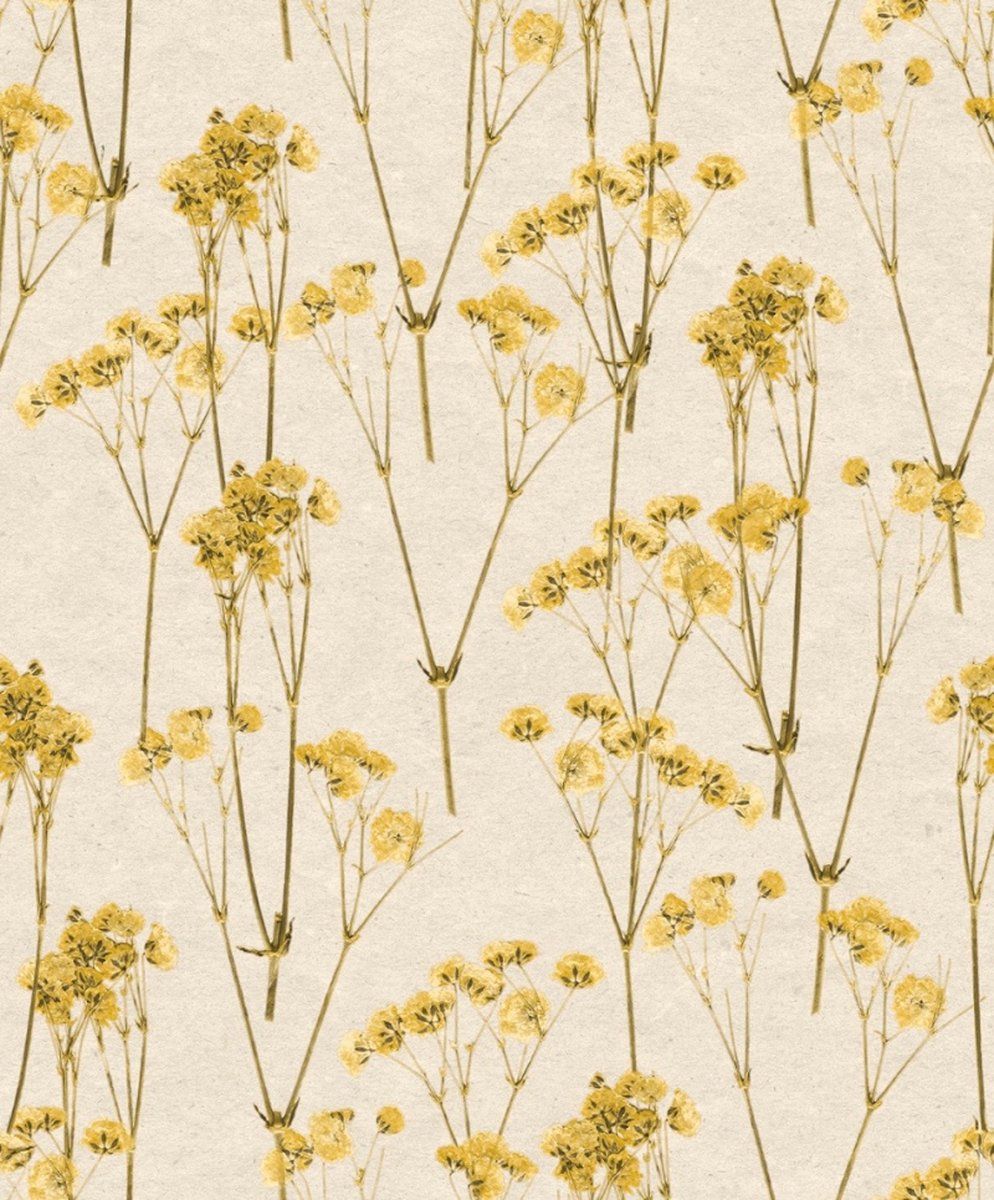Herbarium - Vliesbehang - Bloemen - Geel - 0,53 x 10,05 M.