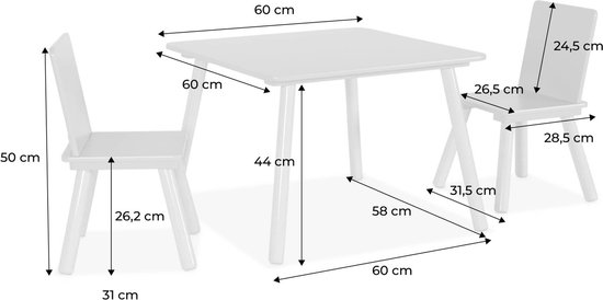 sweeek - Vierkante kindertafel met 2 stoelen, dennenhouten poten van Sweeek — afbeelding 5