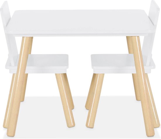 sweeek - Vierkante kindertafel met 2 stoelen, dennenhouten poten van Sweeek — afbeelding 2