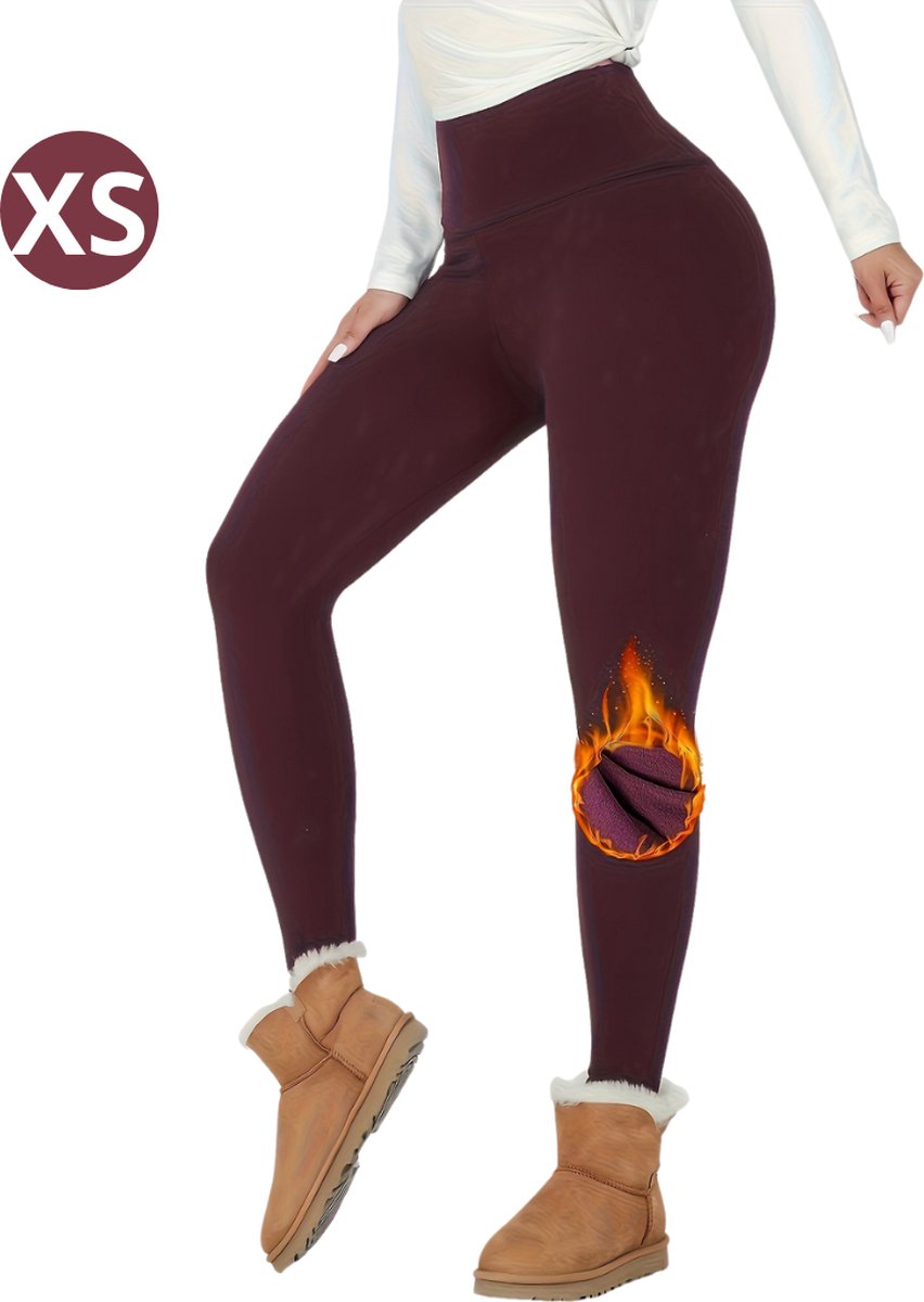 Goedkoopste Nivard Gevoerde Panty - Legging - Hoge Taille - Winter Panty - Fleece panty - Thermo Panty - Warme Panty - Elastisch - Bordeaux Rood Maat XS