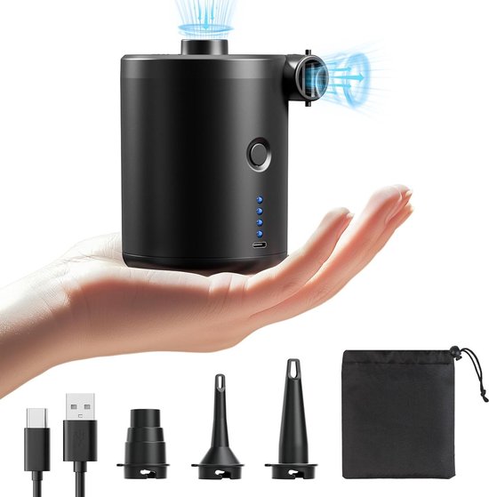 Pompe à Air électrique 4000mAh – 3 Buses, LED, SOS, Gonfle/dégonfle, Compact Pour Matelas Et Bouées (camping, Plage)