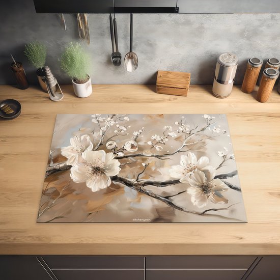 KitchenYeah® Protection plaque induction 71x52.5 cm - Fleurs - Abstrait - Peint - Beige - Protege plaque de cuisson - Couvre plaque induction - Protecteur d'induction - Cuisine