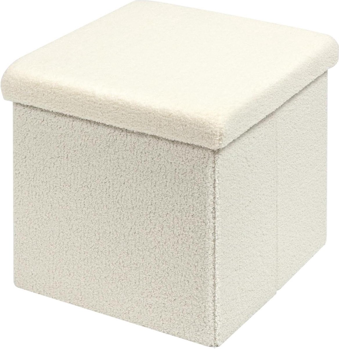 Opvouwbare zitpoef kubus met opbergruimte - fluwelen voetenbank opbergdoos - wit - 40 x 40 x 40 cm