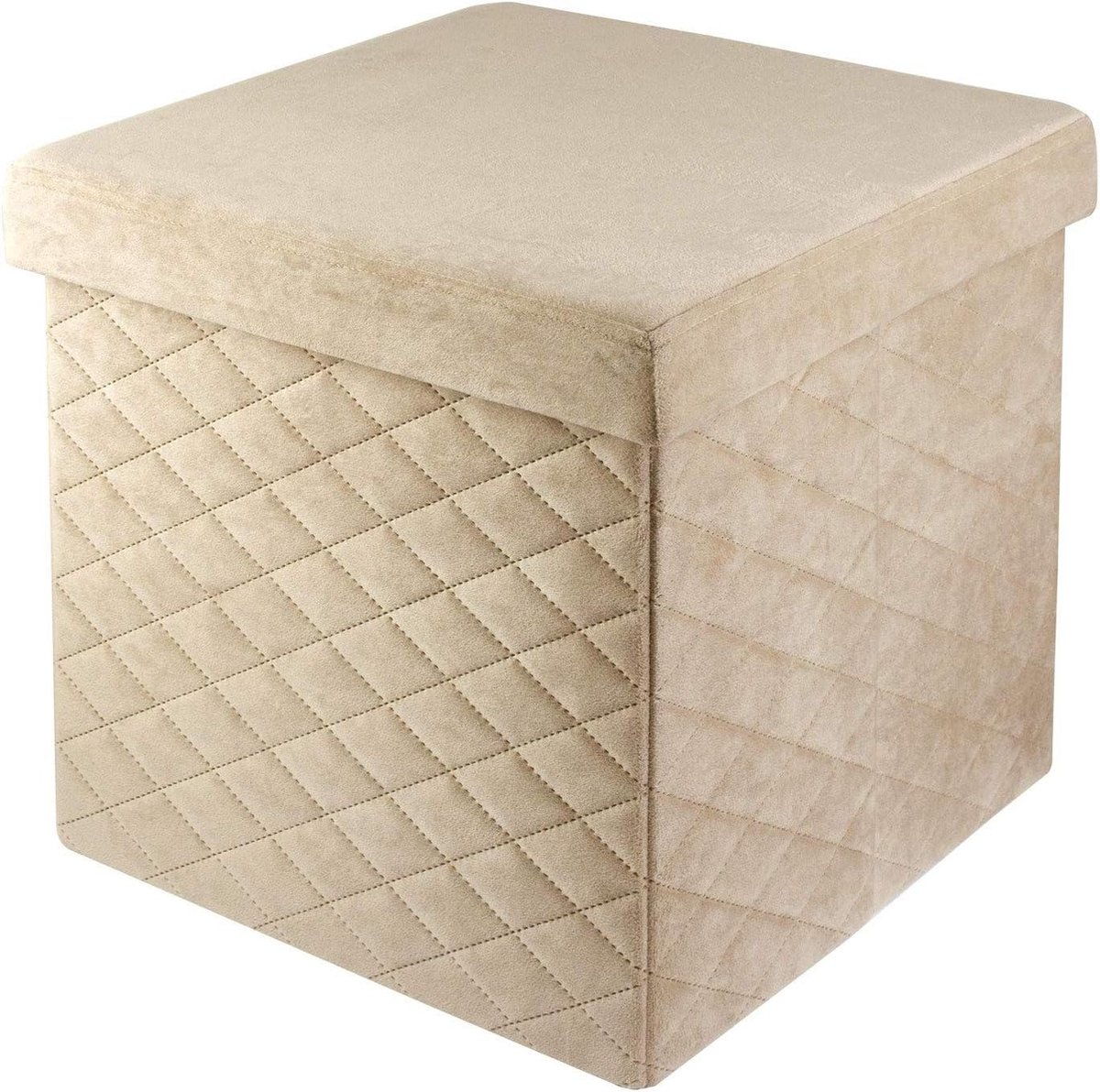 Voetensteun - Zitzak Cubo inklapbaar van fluweel gevoerd beige - 38 x 38 x 38 cm.