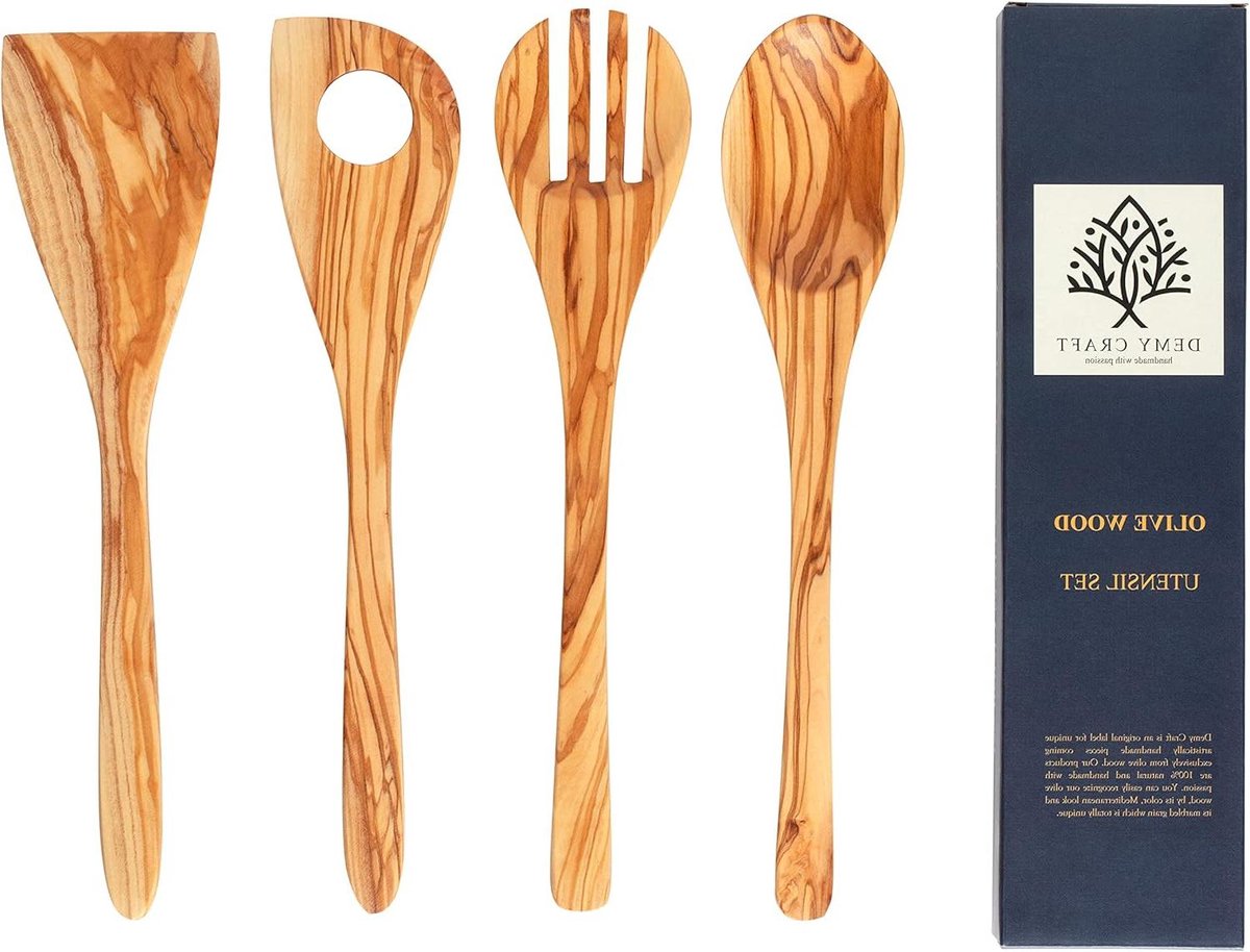 Handgemaakte houten keukenset olijfboom 30 cm 4 stuks houten lepel vork spatel Wooden Spoons