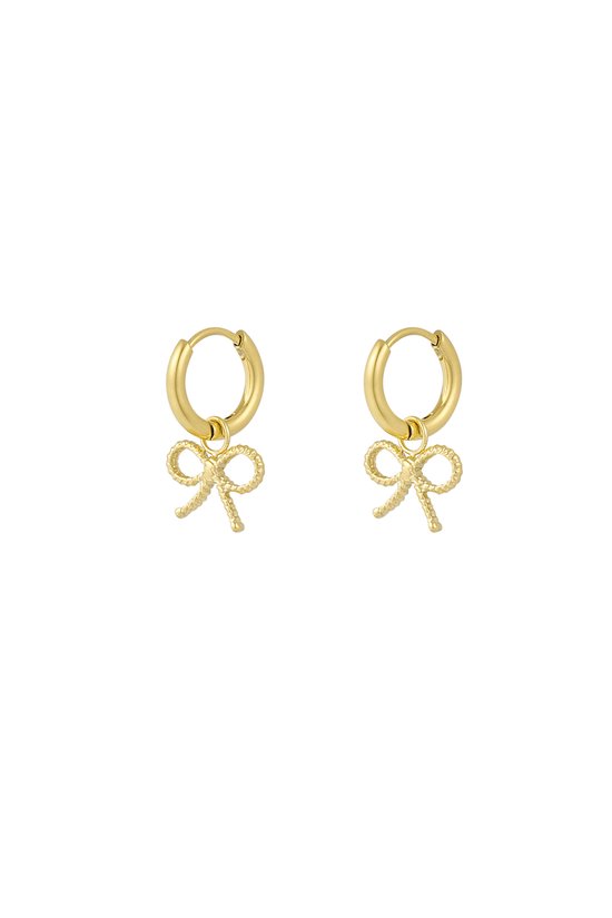 Oorbellen met strikje dames - Yehwang - Minimalistische oorbellen - 2.05x1.12 cm - Stainless Steel oorbellen (verkleurt niet!) - Waterproof - Earrings - Goudkleurige oorbellen