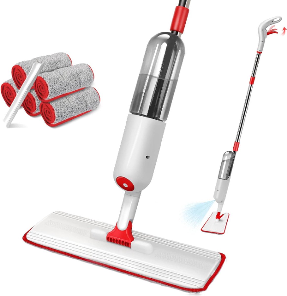 Dweilmachine Met Sproeifunctie 500 ml Mop Vloerwisser Spraymop Rood Afneembare Watertank 125 cm Lang