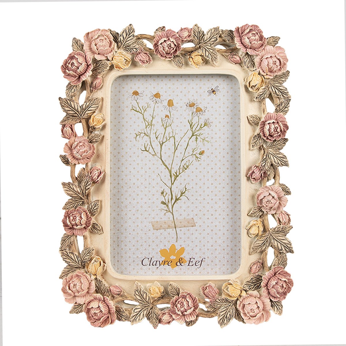 Clayre & Eef Fotolijst 10x15 cm Roze Polyresin Roosjes
