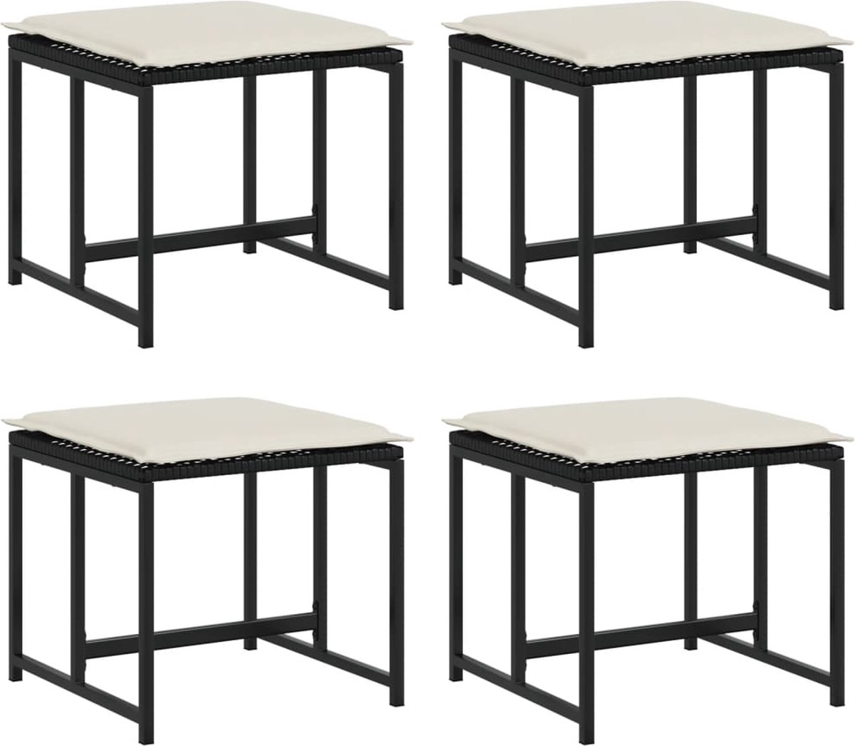 vidaXL Tuinkrukken - met - kussens - 4 - st - poly - rattan - zwart