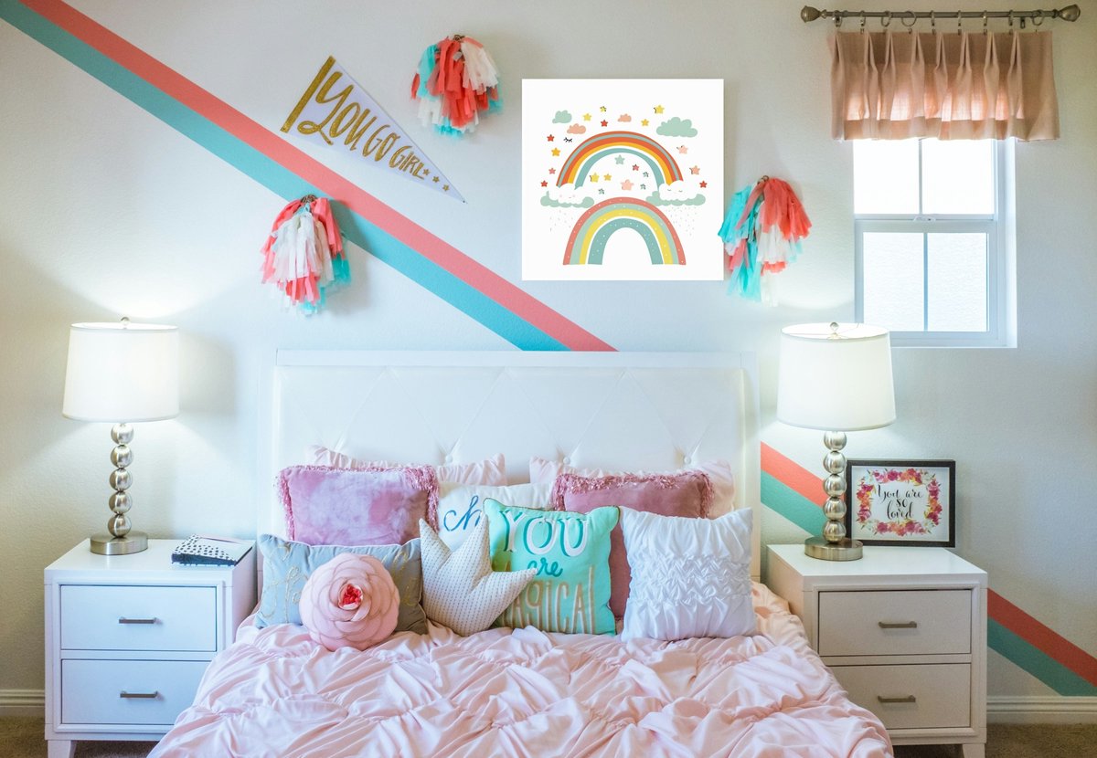 Wanddecoratie met regenboog | Kinderkamer decoratie op Dibond 30x30cm - Kinderkamer accessoires