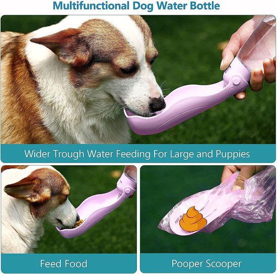 Honden drinkfles on the go met drinkcup 350 ml roze