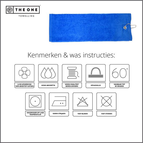 The One Towelling Golfhanddoeken - 40 x 50 cm- 2 Stuks - Sporthanddoek - Voordeelverpakking - Terry Velours - 100% Gekamd Katoen - Met metaal oog en karabijnhaak - Koningsblauw van Peak Performance — afbeelding 2
