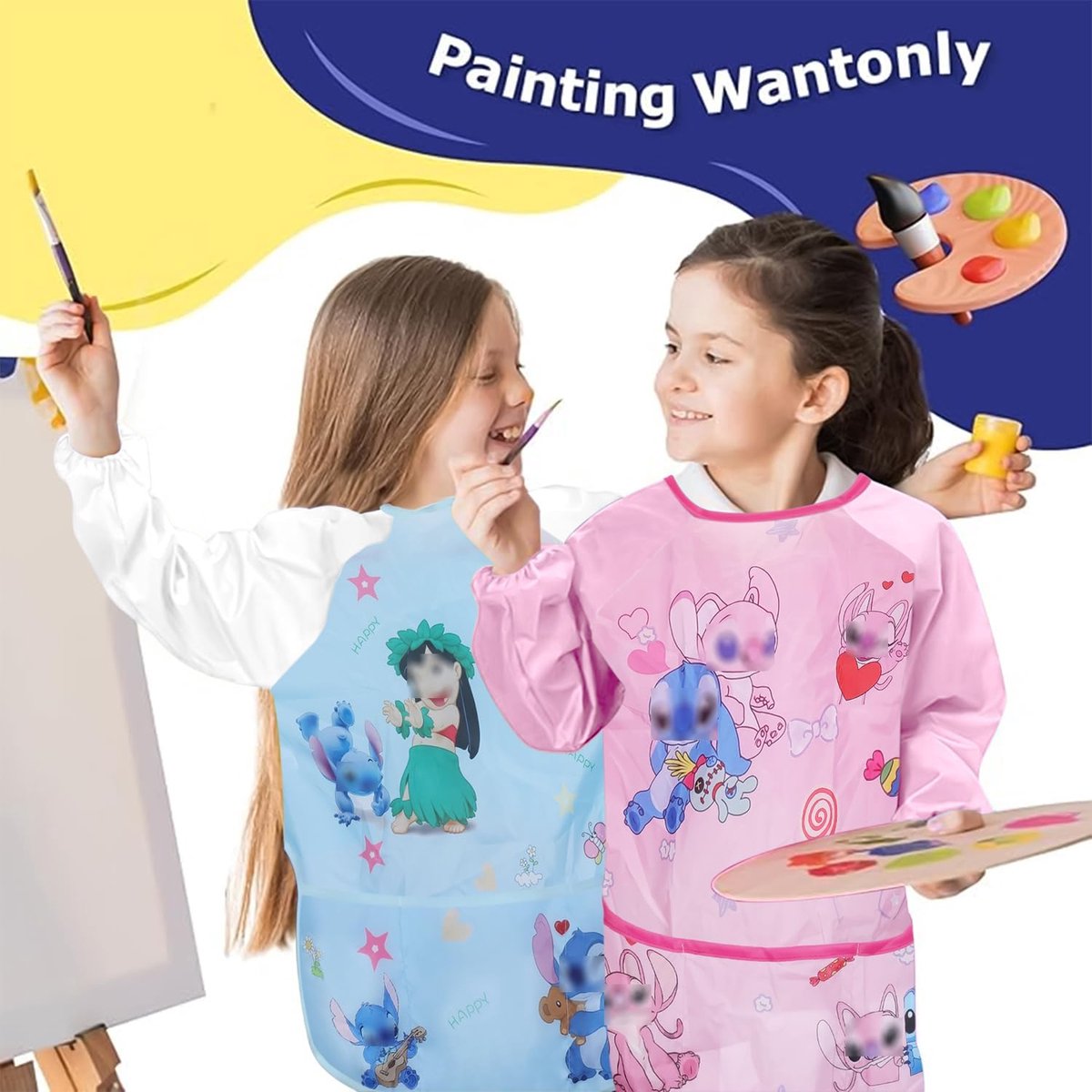 Tablier Peinture Enfant Imperméable - Manches Longues, Grande Poche, 7 à 11 Ans | Bleu, Rose, Vert