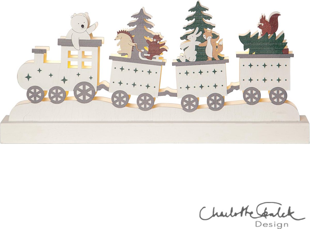 Star Forest Friends trein kerstversiering - LED / hout - LxBxH 37 x 6 x 17 cm - op batterijen