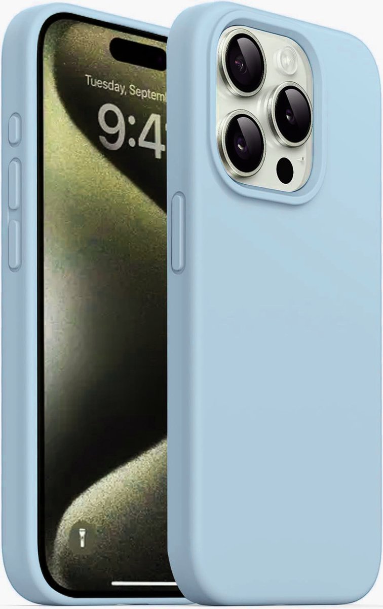 BixB hoesje geschikt voor iPhone 15 Pro Hoesje Siliconen - liquid Backcover - Licht Blauw
