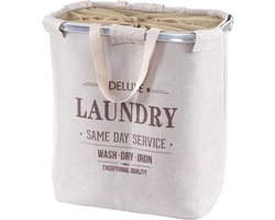 Wasmand MCW-C34, Wasmand met trekkoord Wasmand met trekkoord, 2 compartimenten Handgreep 54x52x32cm 89l ~ beige