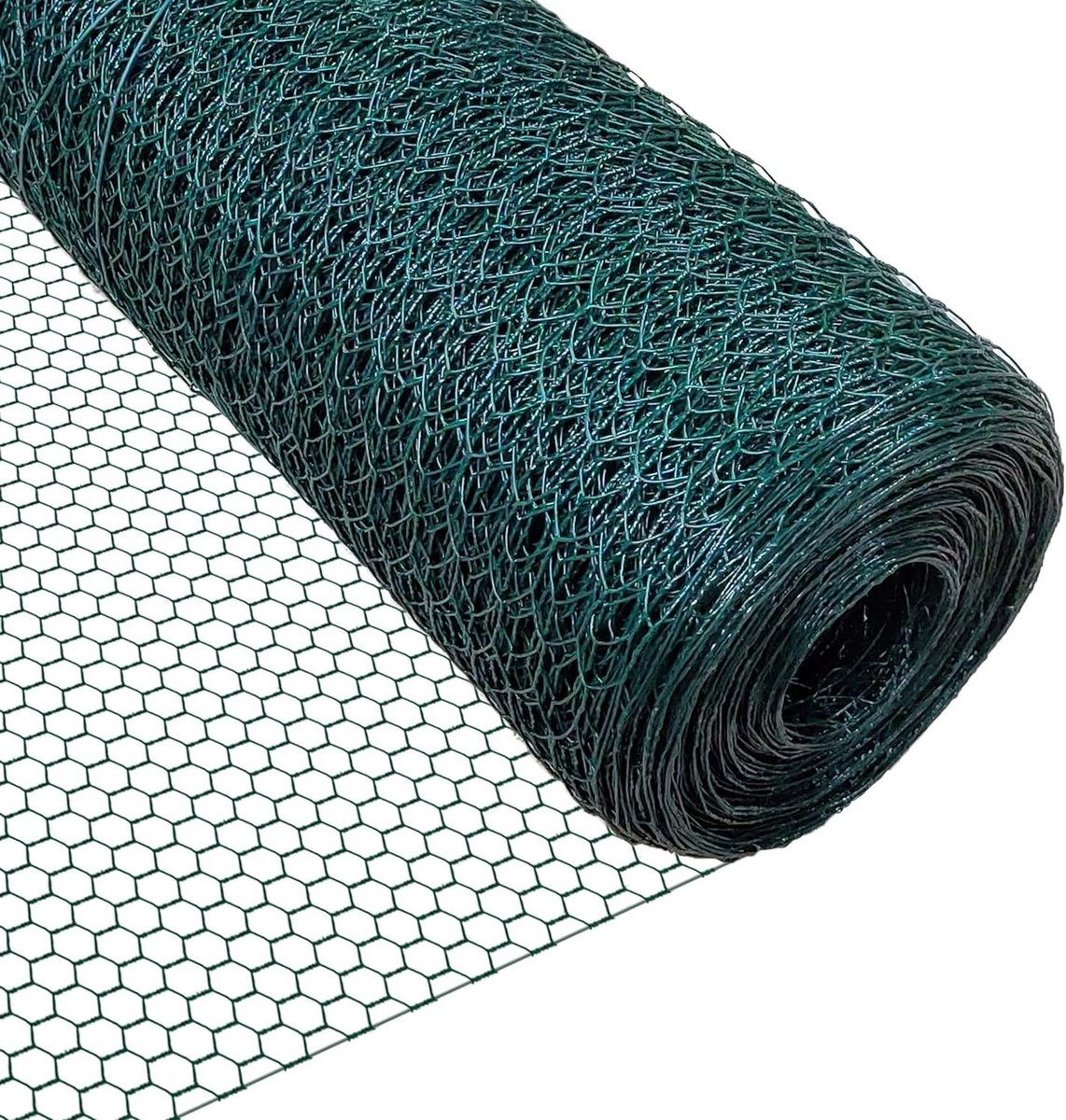Kippenhek van pvc in groen 25m maaswijdte 25mm zeshoekig kippenhok tuin hek weerbestendig
